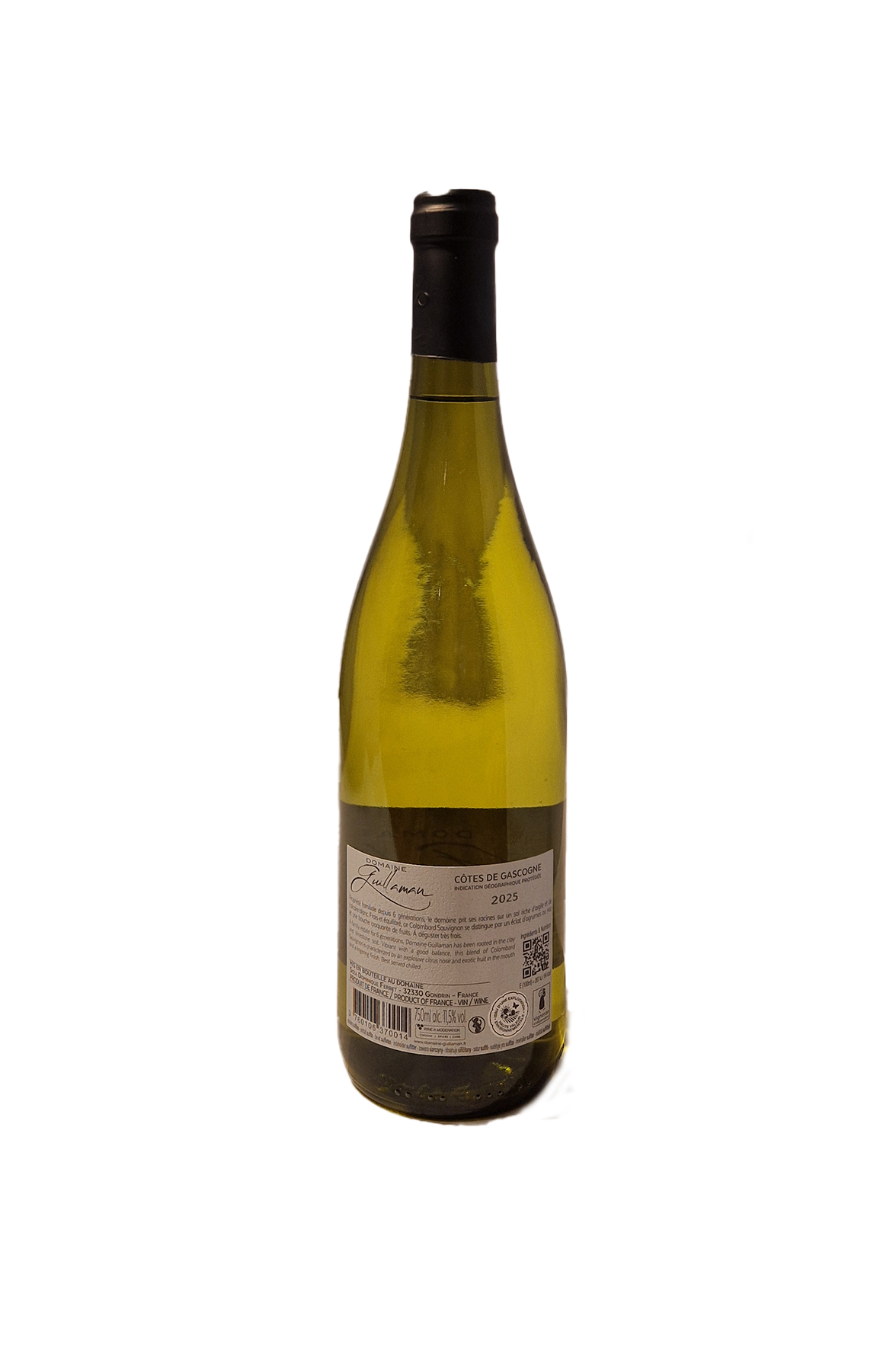 Domaine Guillaman Cotes de Gascogne Colombard Sauvignon 2025 bagside etiket vinflaske
