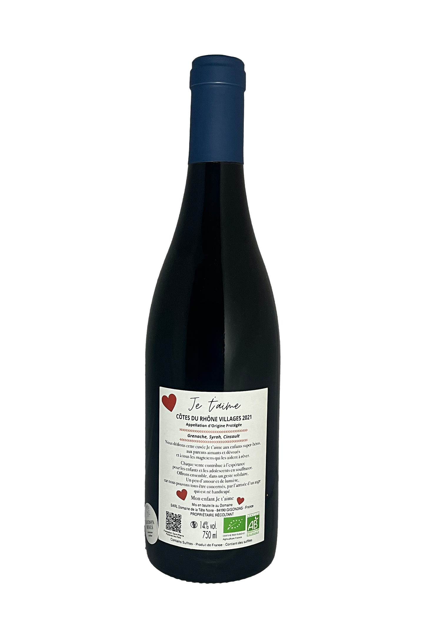 Domaine de la Tête Noire Je T'aime Cotes du Rhone Village 2021 Øko