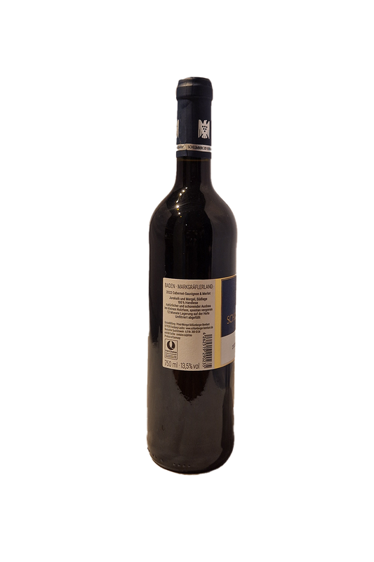 Schlumberger-Bernhart Cabernet-Sauvignon & Merlot 2022 vinflaske med bagsideetiket.