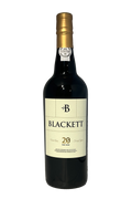 Blackett 20 års tawny portvin flaske med en sort baggrund