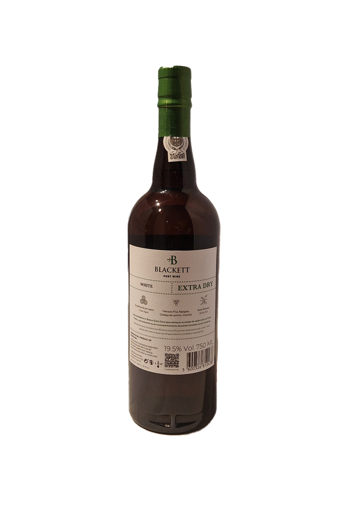 Blackett Extra dry White Port flaske med bagsideetiket
