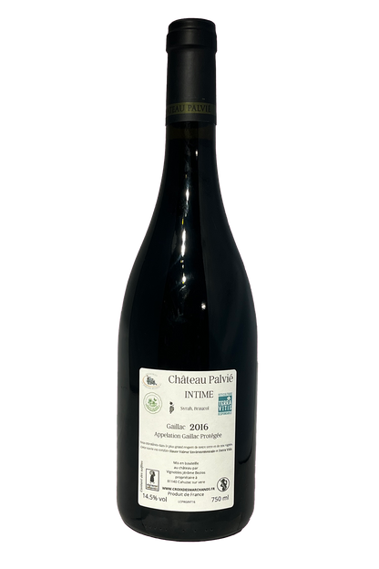 Bagside af Chateau Palvié Gaillac Rouge AOP Intime 2018 vinflaske.