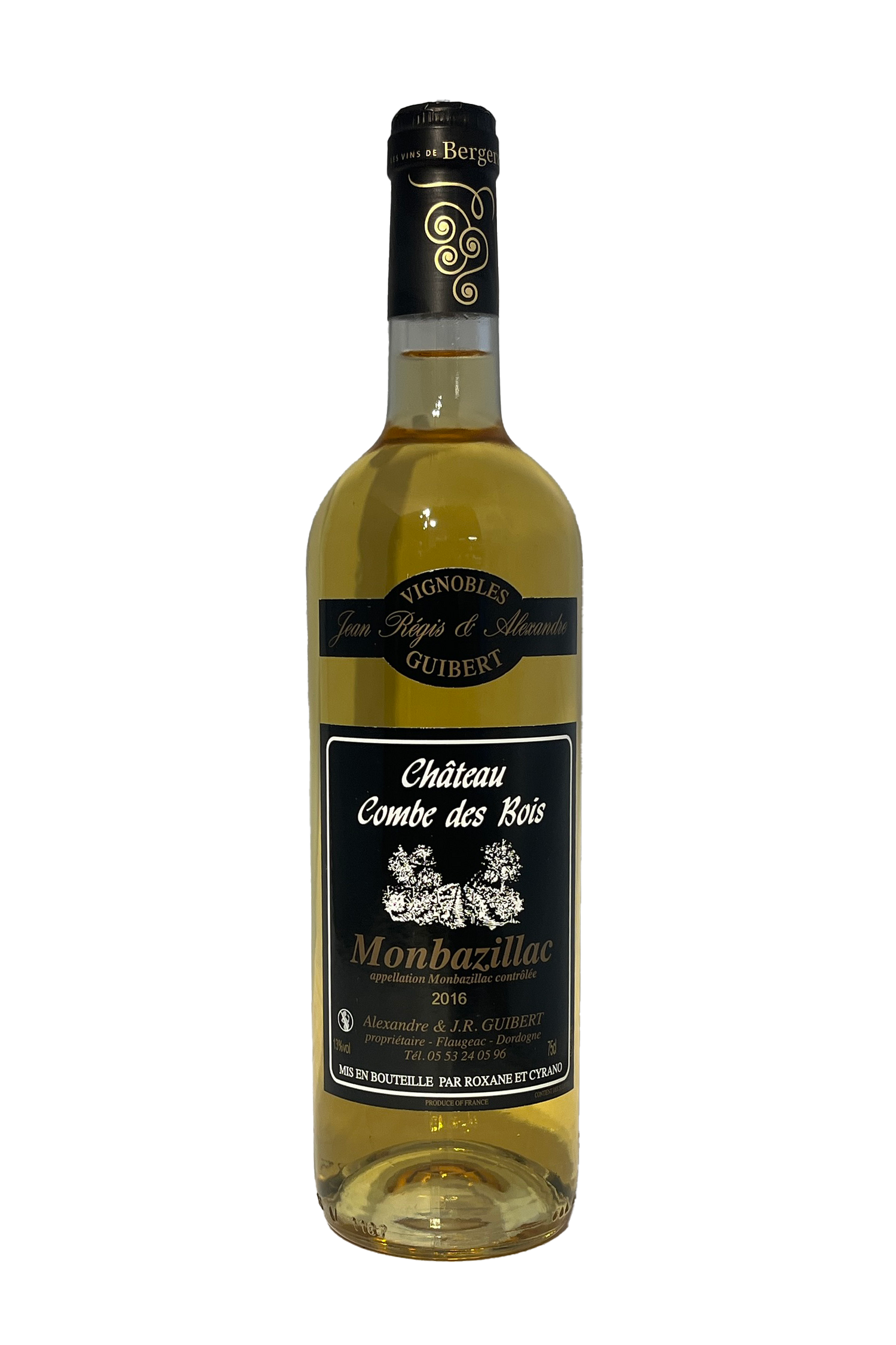 Chateau Combe des Bois Monbazillac AOP 2016 dessertvin med sort etiket.