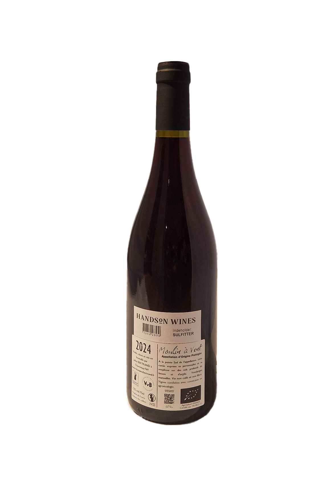 Domaine Bertrand Moulin a Vent Le Petit Bois 2024 vinflaske bagside