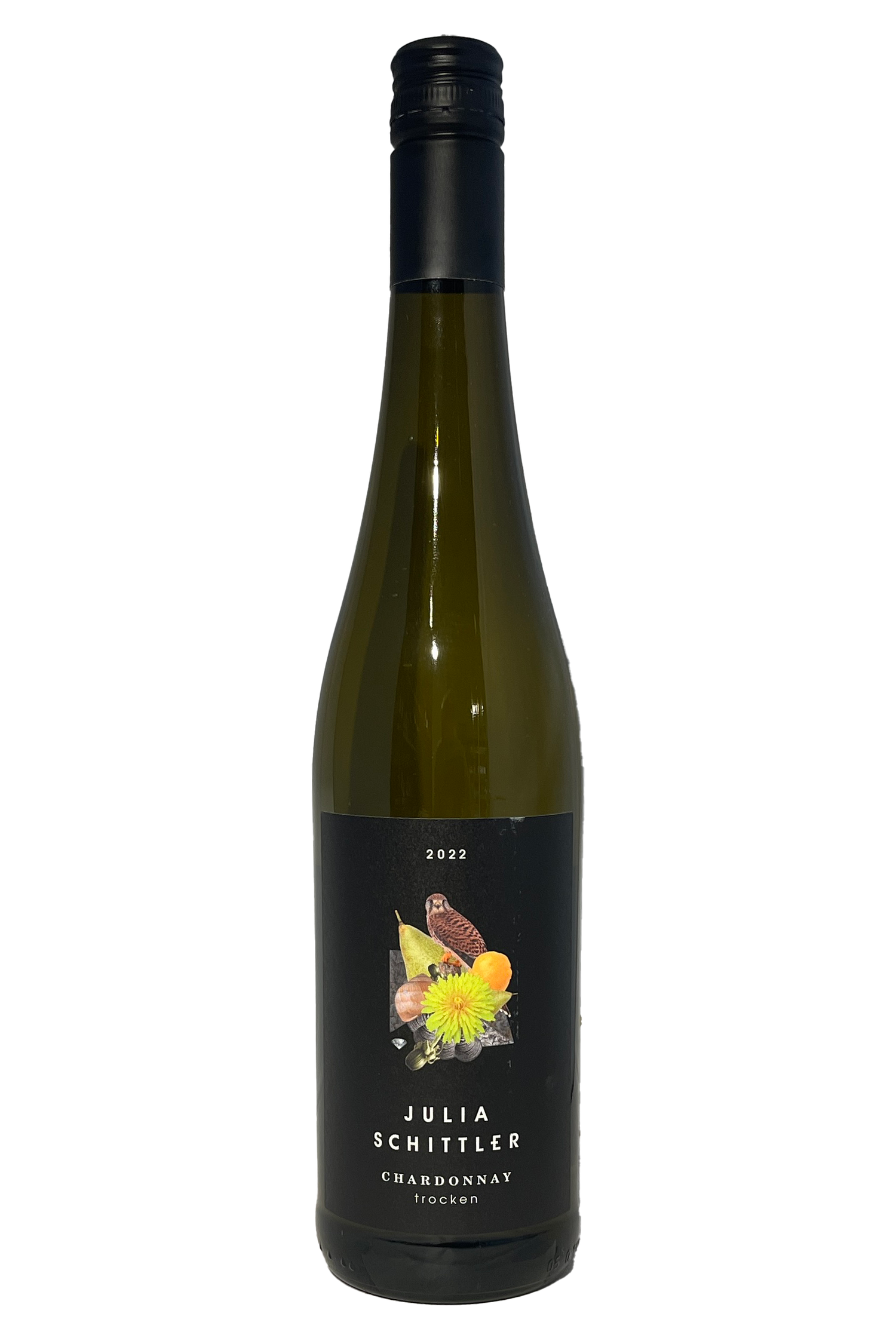 Julia Schittler Chardonnay 2022 vinflaske med sort etiket