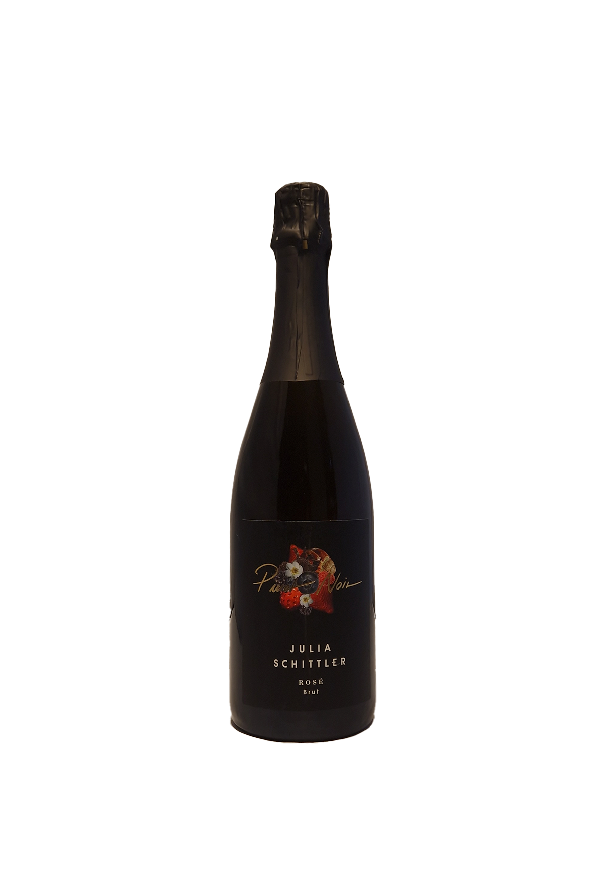 Julia Schittler Pinot Noir Sekt Brut vinflaske med sort etiket