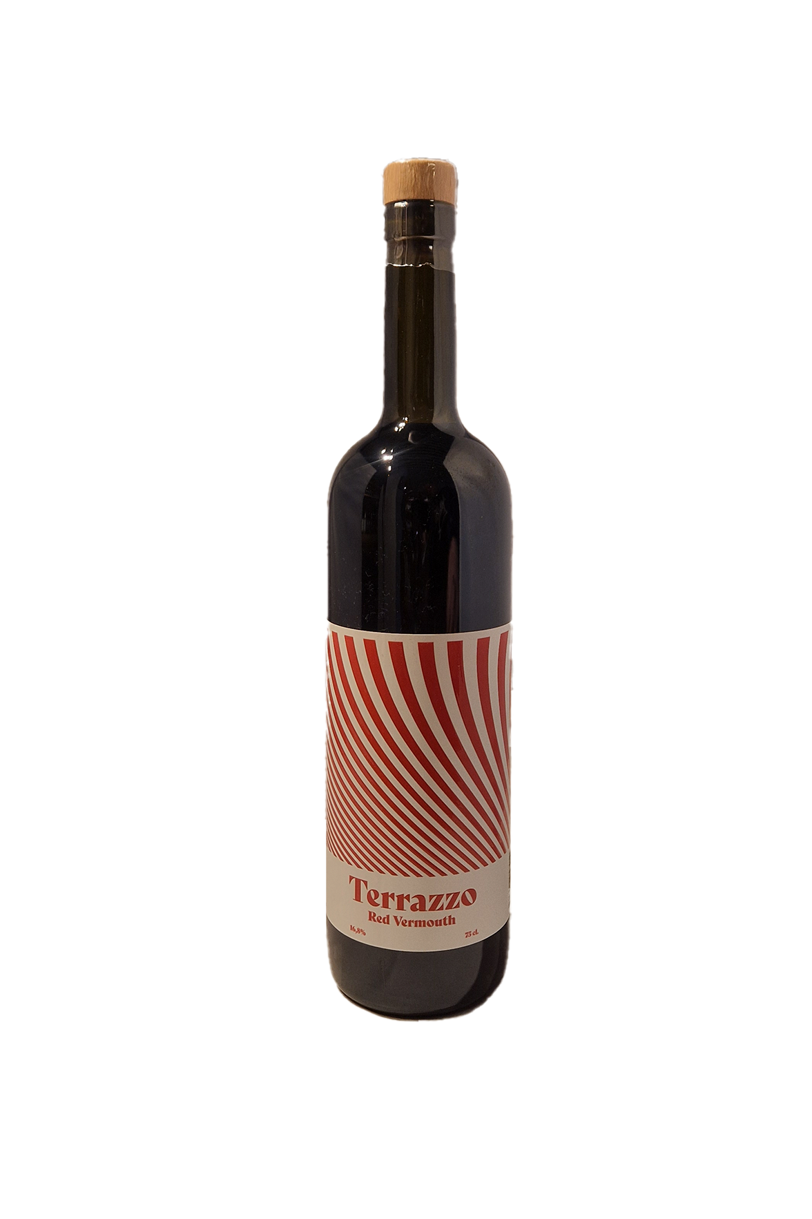 Terrazzo Red Vermouth flaske forfra med karakteristisk etiket på hvid baggrund