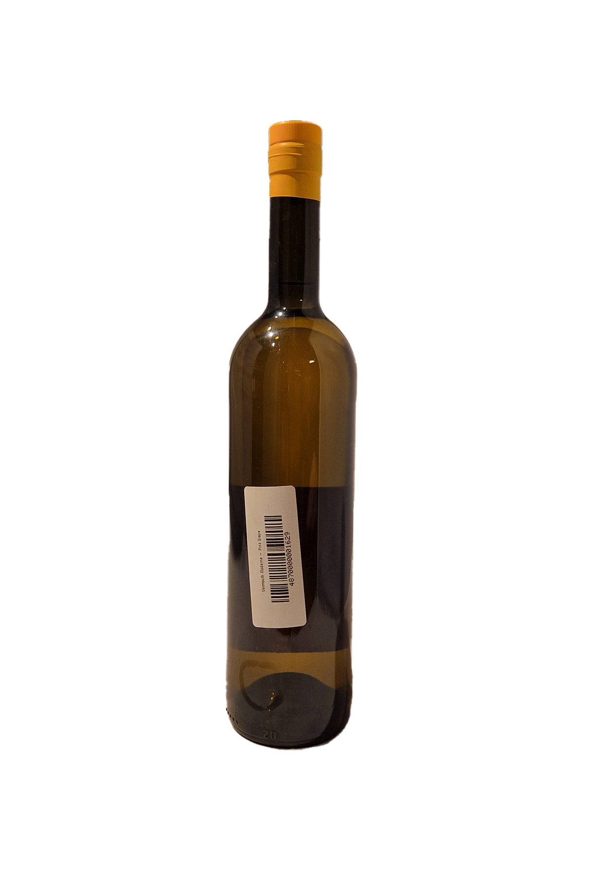 Vermouth Moderne Pink Grape flaske med stregkode og etiket bagfra