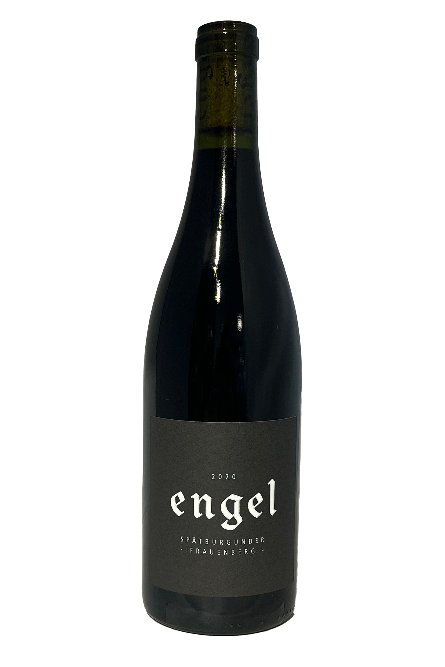 Weingut Engel Spätburgunder Frauenberg 2020 rødvin flaske med sort etiket.