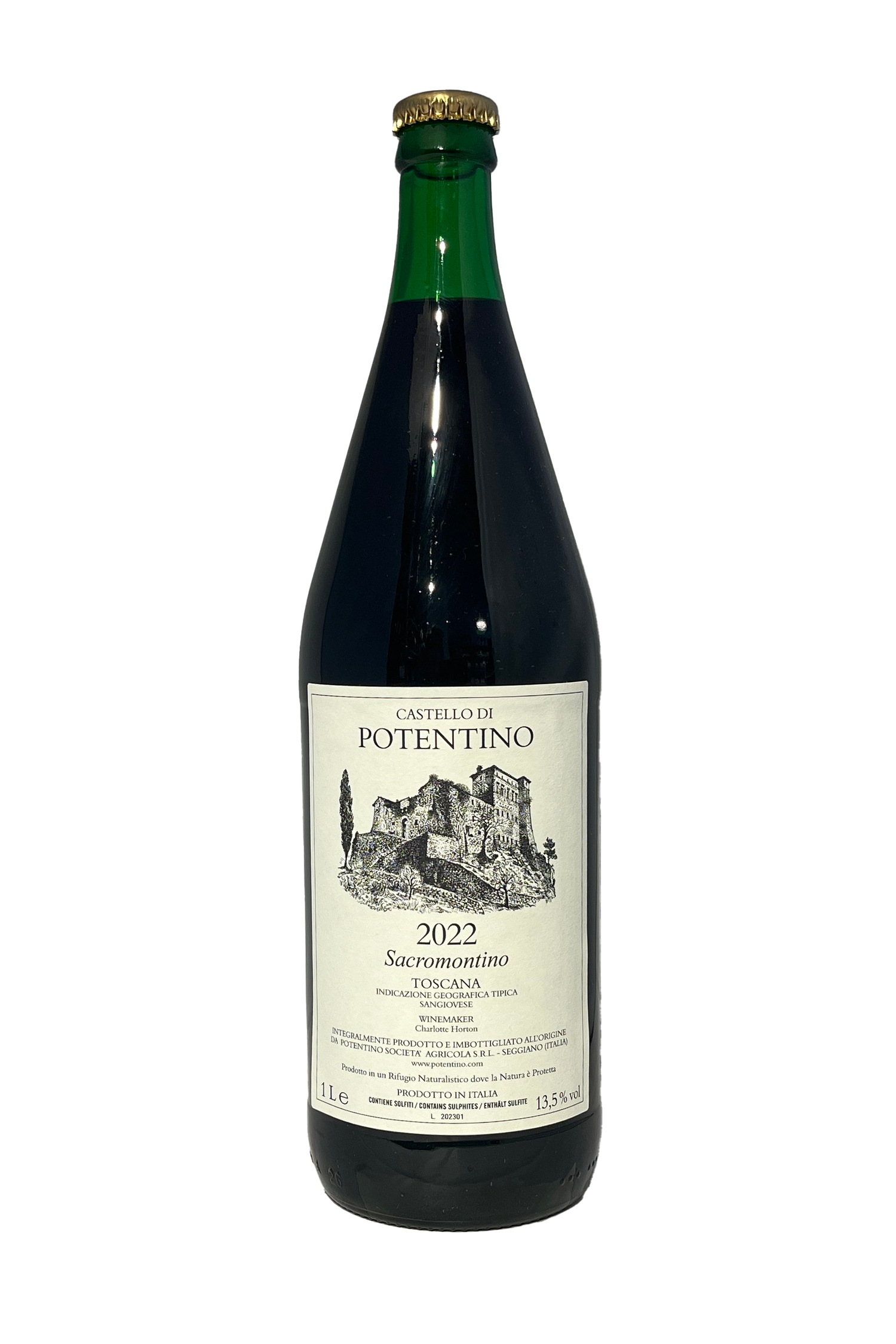 Castello Di Potentino Sacromontino 2022 Toscana IGP vinflaske med etiket, 1 liter størrelse